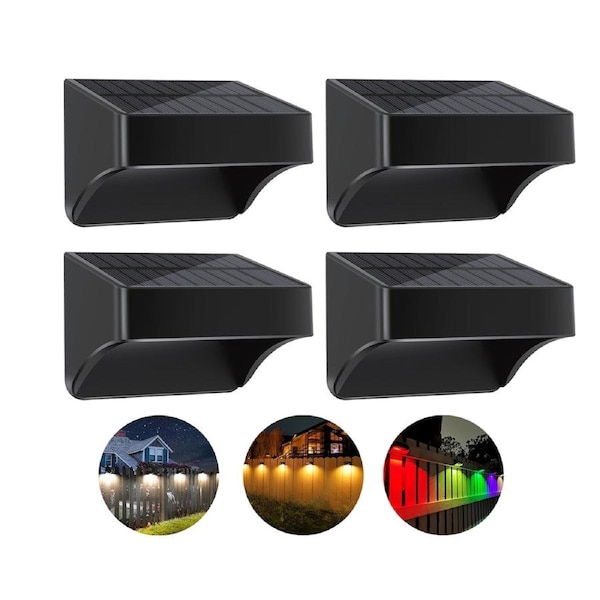 CLORA 4PCS Solar Fence Lights Outdoor Wall Lights Step Backyard Patio Deck Railing