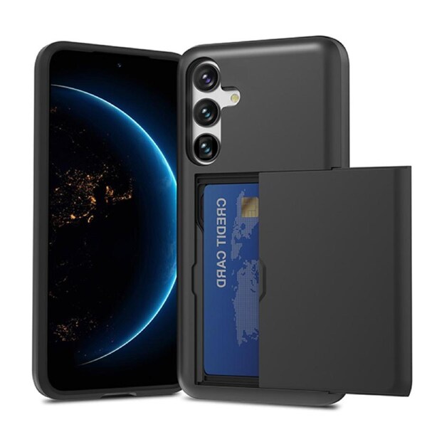 ZUSLAB Galaxy S24+ Case S24 Plus Slide Armor Card Holder Protective Shockproof Hard Back Cover for Samsung (2024) - Black