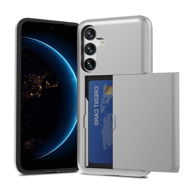 ZUSLAB Galaxy S24+ Case S24 Plus Slide Armor Card Holder Protective Shockproof Hard Back Cover for Samsung (2024) - Silver