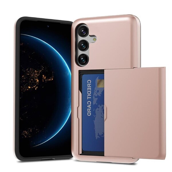ZUSLAB Galaxy S24+ Case S24 Plus Slide Armor Card Holder Protective Shockproof Hard Back Cover for Samsung (2024) - Rose Gold