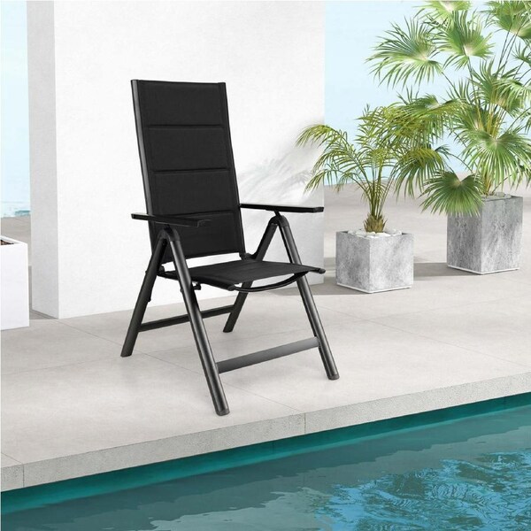 Costway Folding Outdoor Chair Portable Dining Chair Patio Armchair w/Padded Seat & Adjustable Backrest Porch Pool Camping