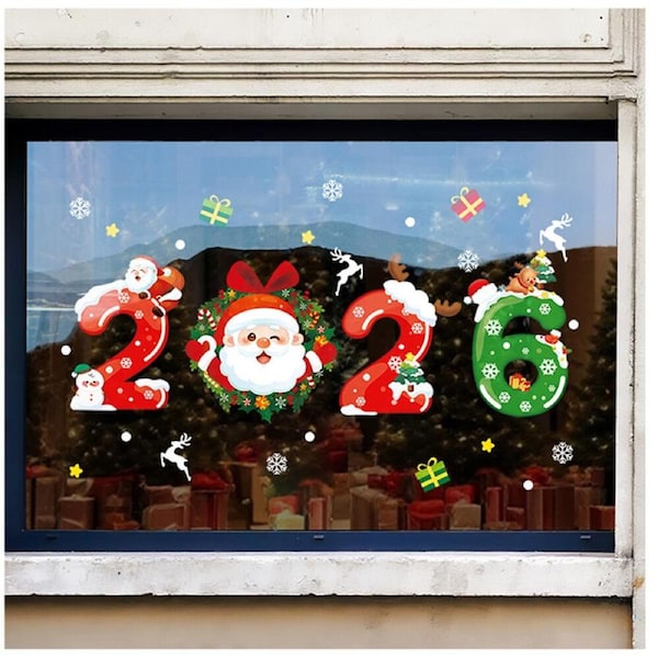 2026 Merry Christmas Window Clings Santa Claus Snowman Xmas Window Stickers