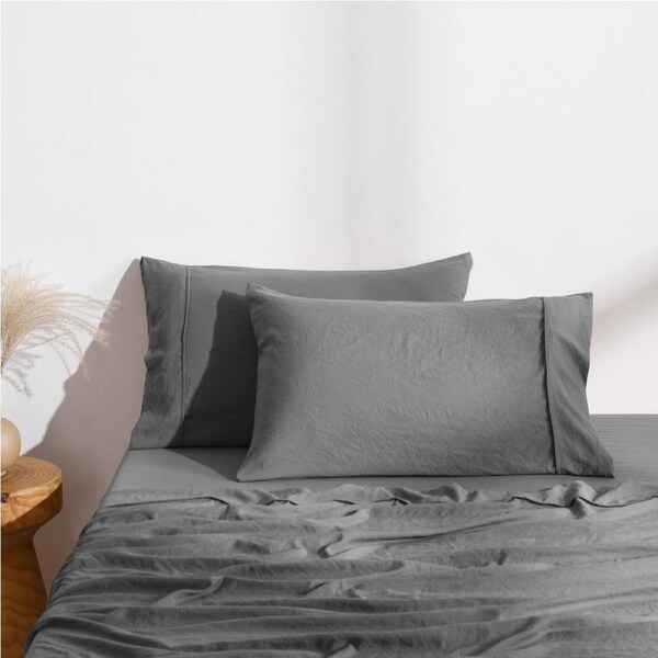 Dreamaker Superfine Washed Microfibre Easy Care Standard Pillowcase Twin Pack - Charcoal