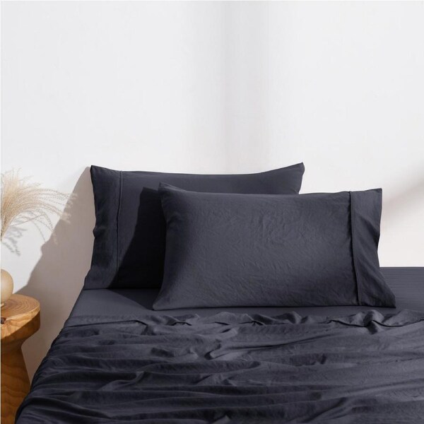 Dreamaker Superfine Washed Microfibre Easy Care Standard Pillowcase Twin Pack - Navy