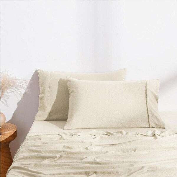 Dreamaker Superfine Washed Microfibre Easy Care Standard Pillowcase Twin Pack - Natural