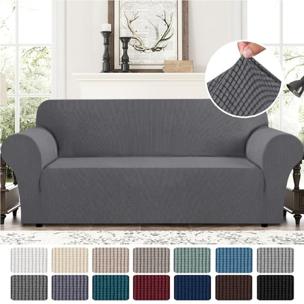 Stretch Couch Cover Sofa Cover Slip Cover Full Protect Thick Soft 1/2/3/4 Seater Brown / 2 Seater