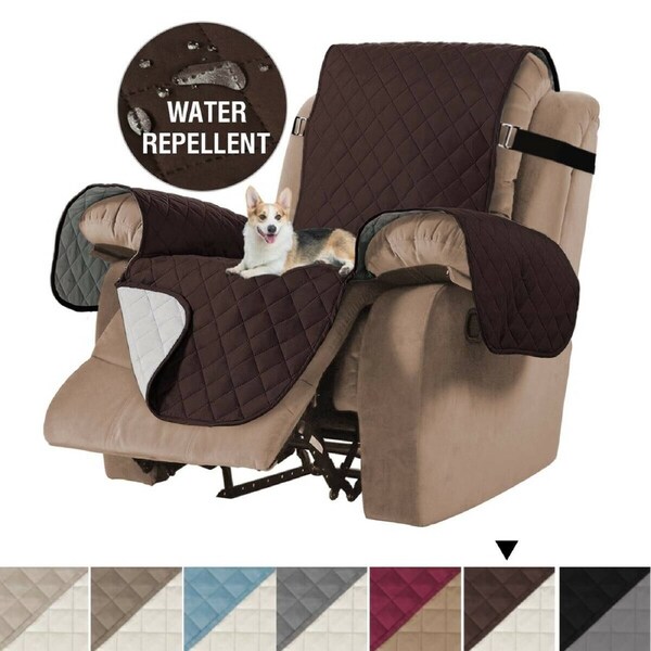 Waterproof Recliner Chair Covers for Dogs/Cats/Pets with Non Slip Elastic Strap Brown/Beige