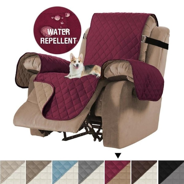 Waterproof Recliner Chair Covers for Dogs/Cats/Pets with Non Slip Elastic Strap Burgundy/Tan