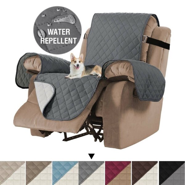 Waterproof Recliner Chair Covers for Dogs/Cats/Pets with Non Slip Elastic Strap Grey/Beige