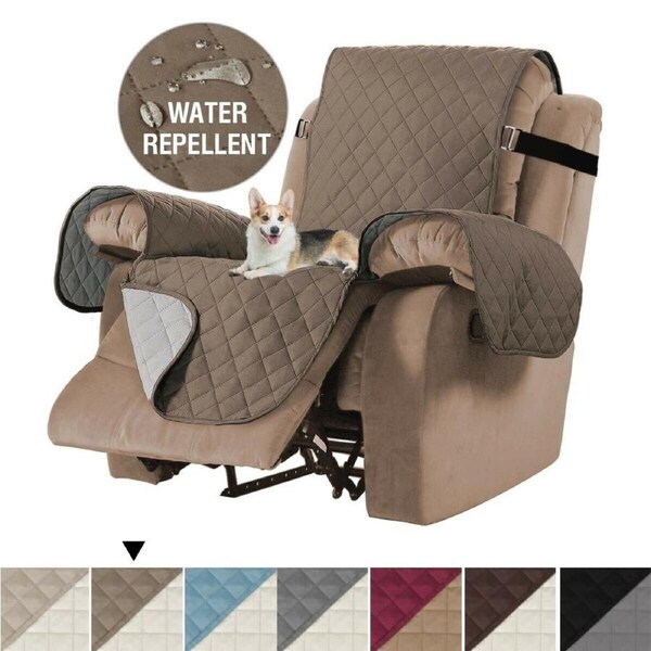 Waterproof Recliner Chair Covers for Dogs/Cats/Pets with Non Slip Elastic Strap Taupe/Beige