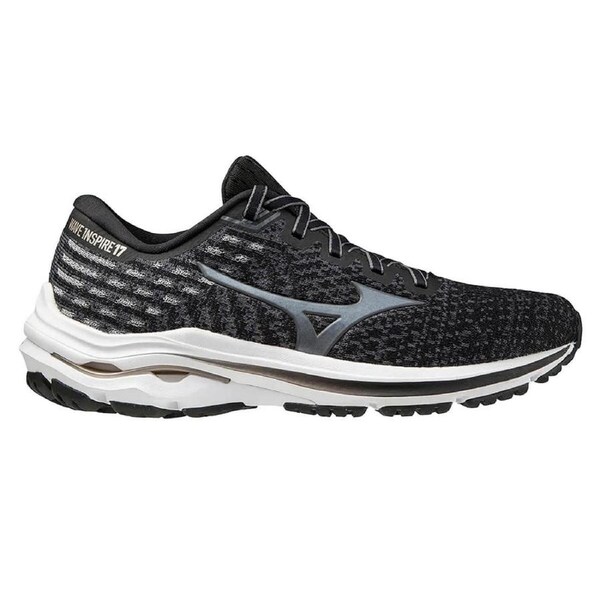 Mizuno Womens Wave Inspire 17 Waveknit Running Shoes - Black/Platinum Gold US 10.5