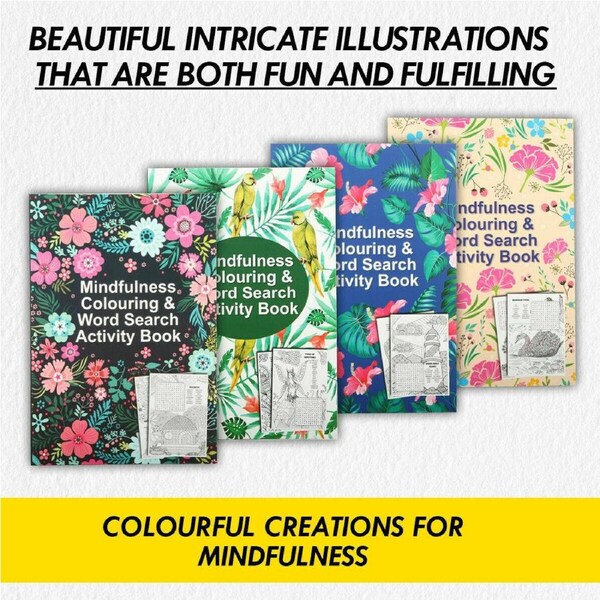 4PK Office Central® Adult Colouring & Word Search Books Mindfulness Relaxing