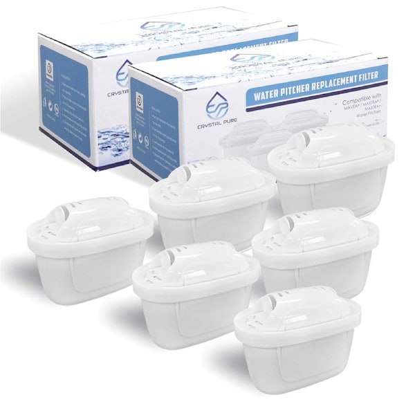 6 Crystal Pure Water Filter for Brita Maxtra/Mavea,Marella,Aluna/Navelia Frosted Tassimo Jug Pitcher 2.4L 3.5L Refill Replacement Cartridge