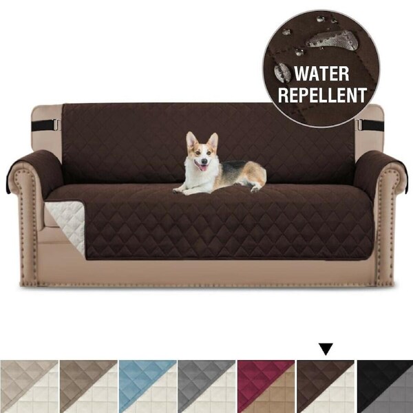 Sofa Protector for Dogs/Cats/Pets Sofa Slipcover with Non Slip Elastic Strap 1-Seater / Brown/Beige