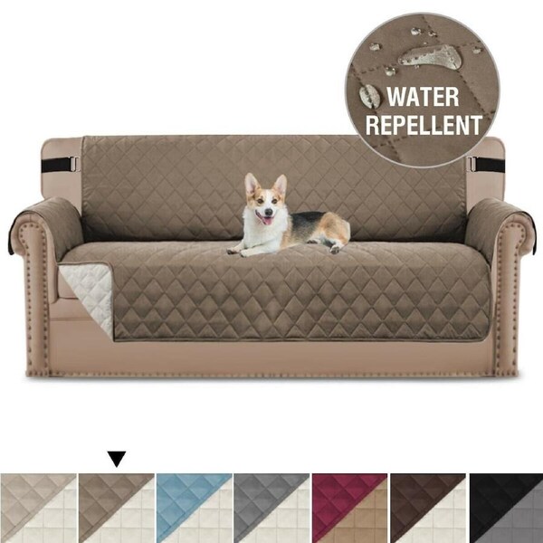 Sofa Protector for Dogs/Cats/Pets Sofa Slipcover with Non Slip Elastic Strap 2-Seater / Taupe/Beige