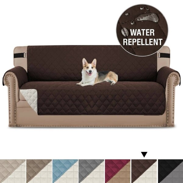 Sofa Protector for Dogs/Cats/Pets Sofa Slipcover with Non Slip Elastic Strap 3-Seater / Brown/Beige