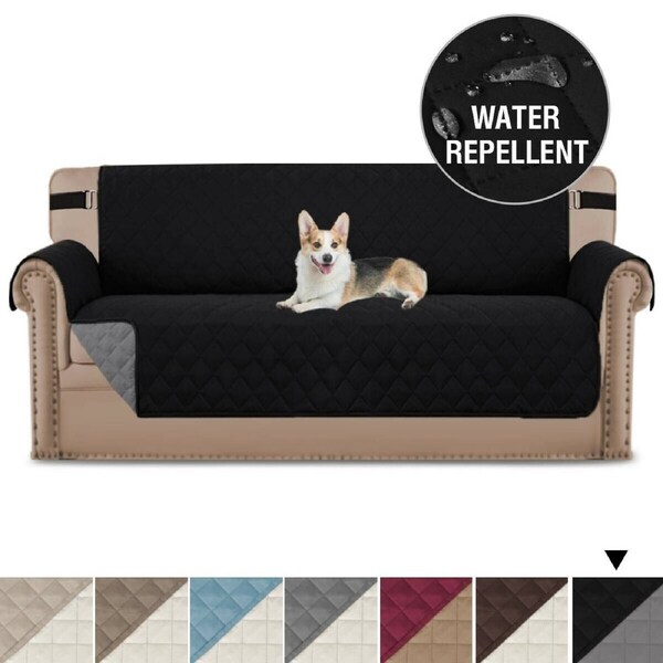 Sofa Protector for Dogs/Cats/Pets Sofa Slipcover with Non Slip Elastic Strap XL 3-Seater / Black/Grey
