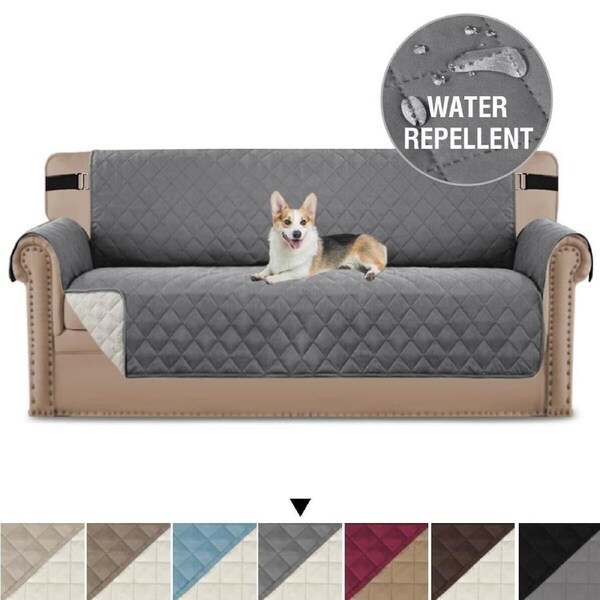 Sofa Protector for Dogs/Cats/Pets Sofa Slipcover with Non Slip Elastic Strap XL 3-Seater / Grey/Beige