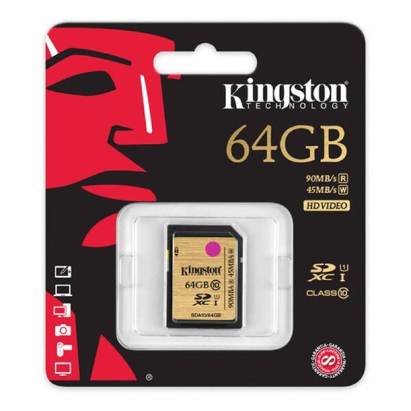 Kingston 64GB SDXC 300X Class 10 UHS-1 Memory Card 90MB/s Read Speed HD Video