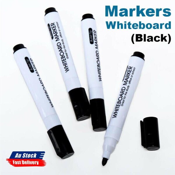 3x Markers Whiteboard (Black) 4pk