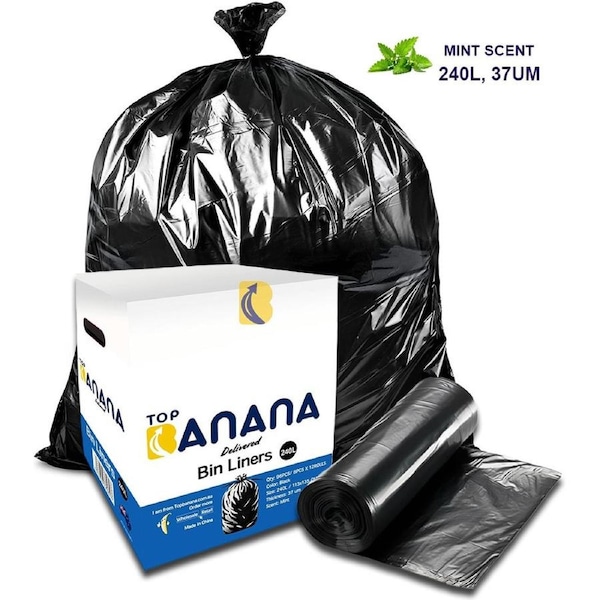 240L Heavy Duty Bin Liners/Rubbish Bags - 37um - Mint scent - Carton of 96