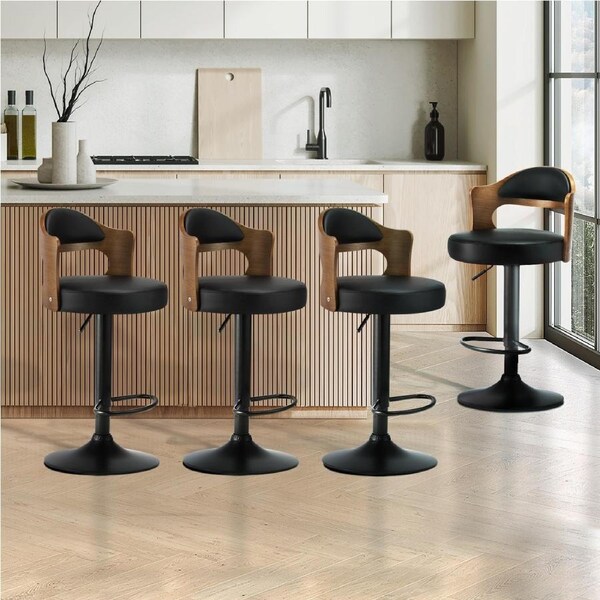 Oikiture Set of 4 Bar Stools Kitchen Swivel Barstool Chairs Gas Lift Metal