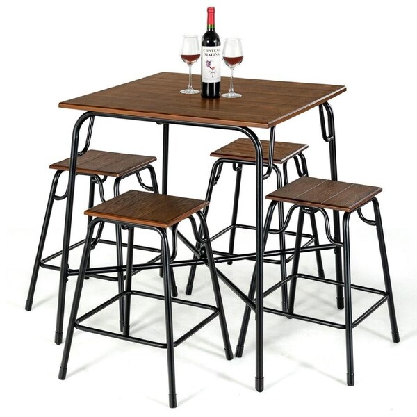 5-piece Bar Table Set Pub Dining Table Set with Counter Height Bar Stools