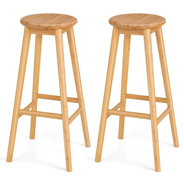 2 Pcs Bar Stools Bamboo Pub Dining Barstools Chairs Round Seat 79 cm