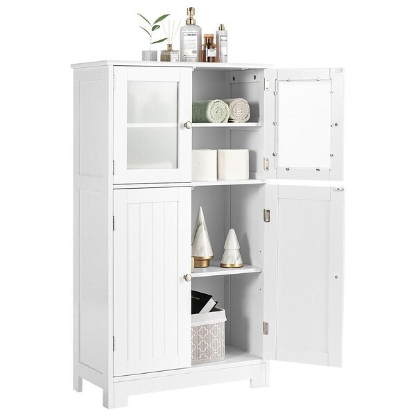 Bathroom Cabinet Storage Cupboard Organizer Tempered Glass Doors White