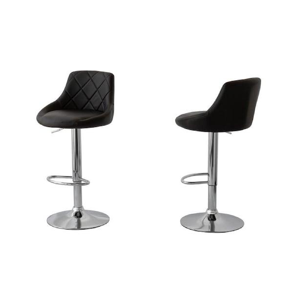 Hacienda 2 Diamond Style Padded Leather Barstools (Black) w/ Adjustable Height