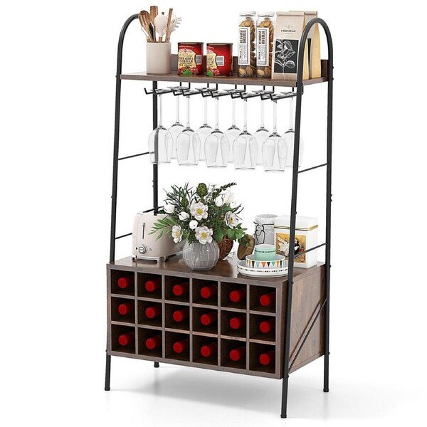 Kitchen Bar Cabinet Baker's Rack with Detachable Wine Rack & Storage Shelves
