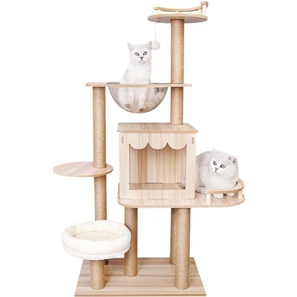 132cm Wooden Cat Tree Tower Scratching Post Scratcher Cats Condo