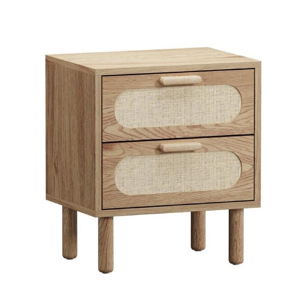 Bamboo Rattan Nightstand Boho Bedside Table End Side Table w/ Drawer