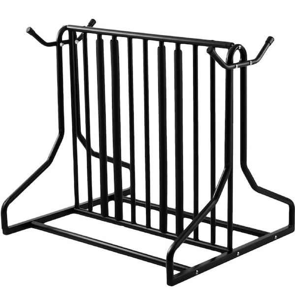 CyclingDeal 3 to 5 Bike Floor Parking Rack with Storage Hooks Hangers - for Parking Road, Mountain, Kids or Hybrids Bikes Bicycles in Garage