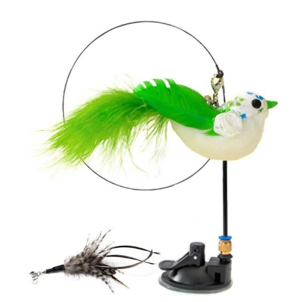 Cat Play Toy Simulation Birds Teaser Wand Interactive Stick with Suction Cup
