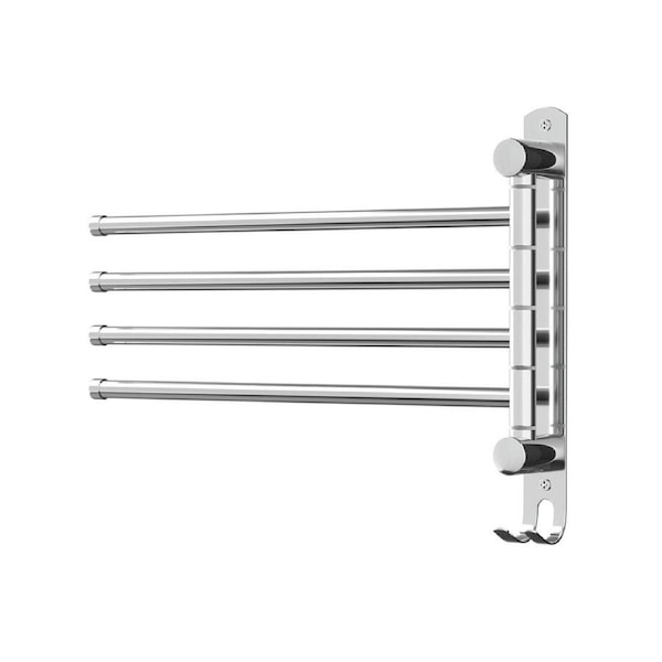 4 Bars Towel Rail Rack Holder Wall Mounted Stainless Steel Swivel Hanging Hook