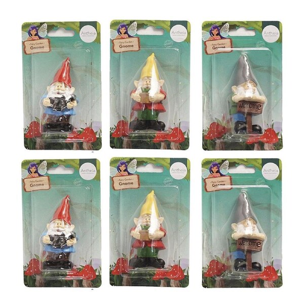 6x Antheia Green Homewares Outdoor Plant/Pot Decor Fairy Garden Gnome Assorted
