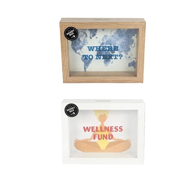 2x Unigift Decorative MDF Wooden Novelty Money Box Gift 15x20cm Assorted Print