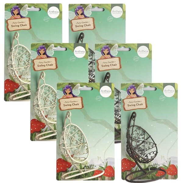 6x Atheia Green Homewares Plant/Pot Decor Fairy Garden Metal Swing Chair Asstd