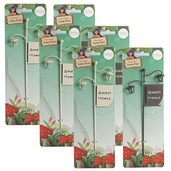 6x Atheia Green Homewares Plant/Pot Decor Fairy Garden Metal Lightpost Assorted