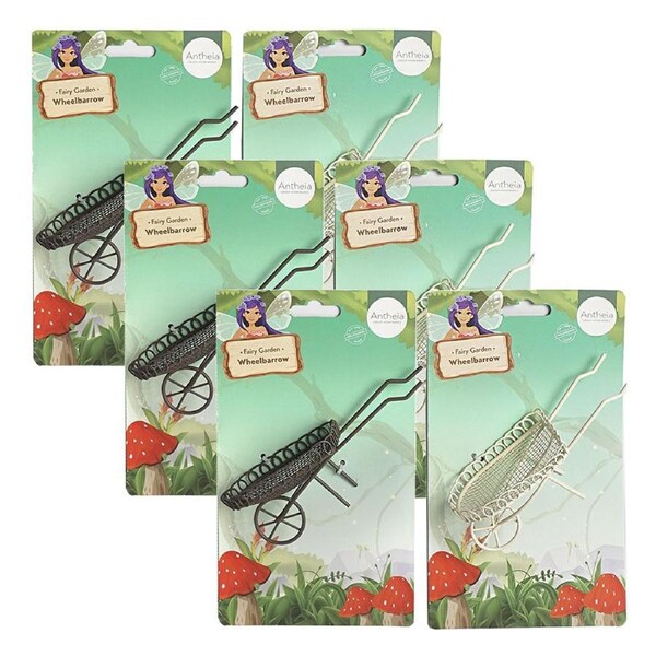6x Atheia Green Homewares Plant/Pot Decor Fairy Garden Metal Wheelbarrow Asstd
