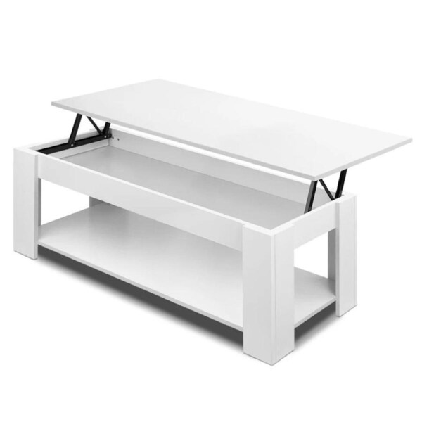 Lift Up Top Table Mechanical Coffee Table w/ Storage Compartment Modern White