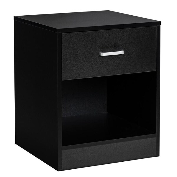 Nightstand with Drawer Storage Cabinet Modern Beside End Table Black