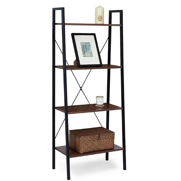 4-Tier Ladder Shelf Ladder Bookcase Bookshelf Display Rack Plant Stand Natural