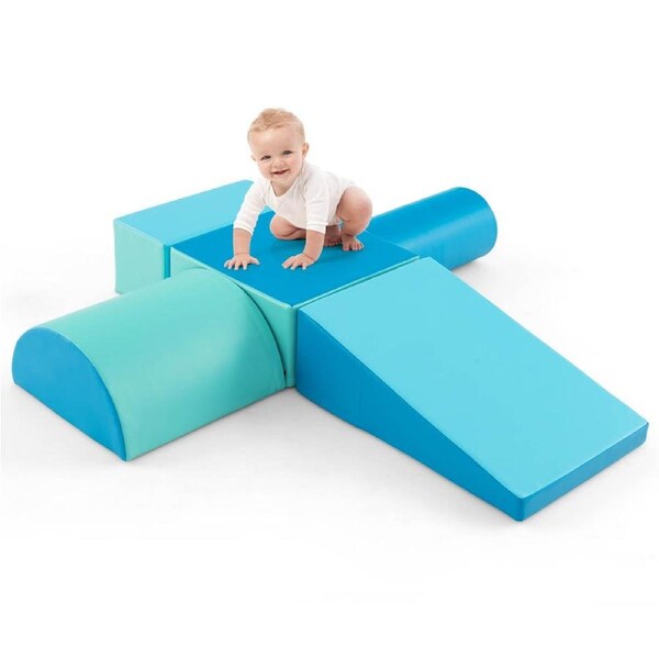 Costway 5PCS Soft Foam Blocks Climb Crawl & Slide Playset Indoor Activity Toy Blue