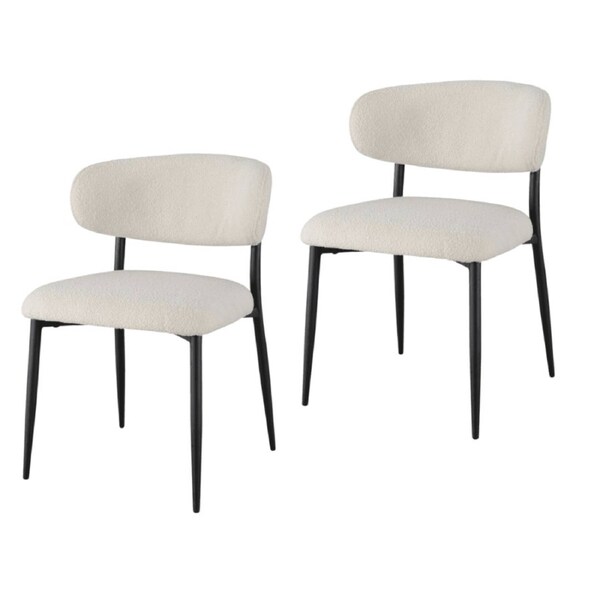 Raimon Furniture Set Of 2 Amalia Boucle Fabric Kitchen Dining Side Chair Metal Frame - Off White