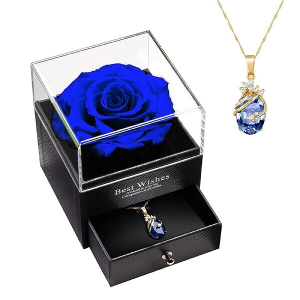 Gifts For Valentines' Day, Eternal Rose With Necklace, Preserved Flower Jewelry, Birthday, Anniversary, Mothers Day, Christmas - Presents For Wife, Girlfriend, Mum