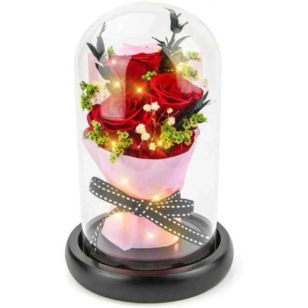 Forever Flowers Real Eternal Roses Preserved Flowers Gift With Led Mood Lights For Valentine'S Day Birthday Anniversary, Elegant Present For Girlfriend Wife Mom Women (Grande Red)