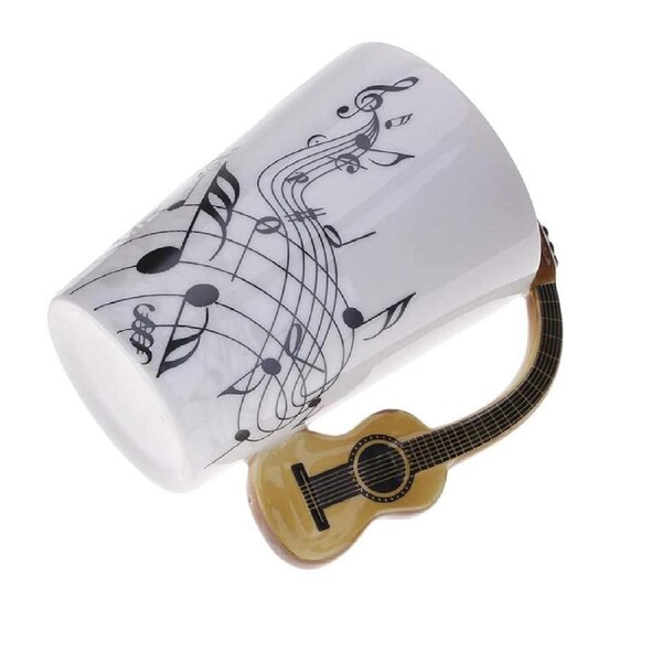 Music Note Ceramic Coffee Mug Creative China Tea Cup With Classical Guitar Handle, 400Ml Milk Cups Home Cafe For Music Lover/Friend/Men/Women,Birthday, Valentine'S Day Gift