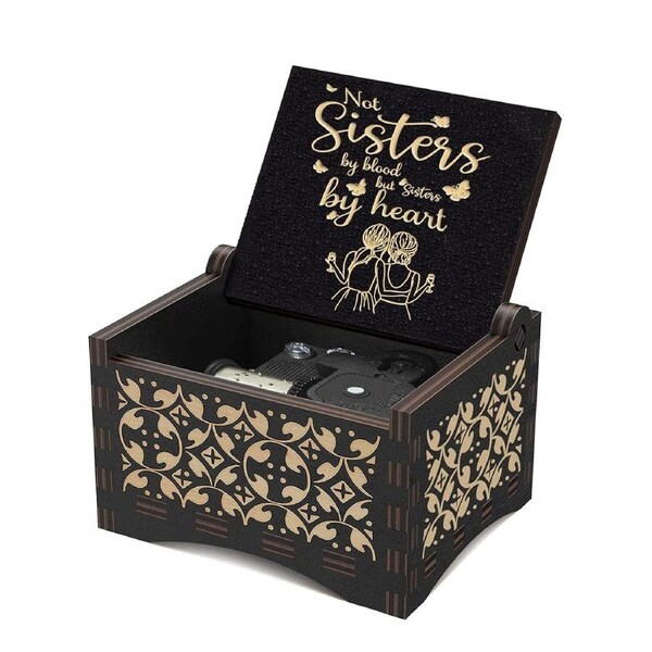 Mechanism U R My Sunshine Large Music Box Wooden Vintage Engraved Cute Nice Musical Box Not Sisters By Blood Gift For Women Friends Sisters Birthday/Christmas/Valentines Day/Anniversary